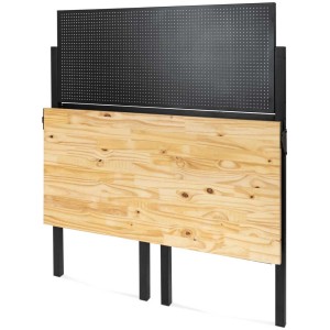 Établi pliant FWB120 avec panneau perforé et plateau en bois, idéal pour atelier et garage.