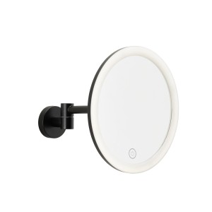 Specchio cosmetico nero Tesamit LED con montaggio a parete e superficie rotonda.