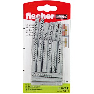 Fischer Tassello Universale UX 6x50 K, 20 pezzi, adatto a diversi materiali da costruzione.