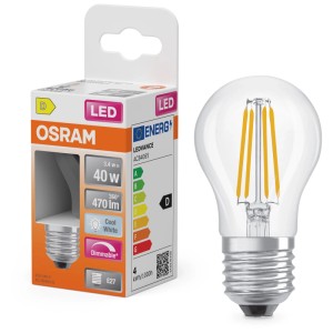 Ampoule LED Osram P40 E27, dimmable, forme goutte claire avec filament, 3,4W. Classe énergétique D.