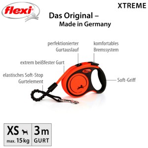 Guinzaglio per cani Trixie Flexi Xtreme arancione e nero con cintura, XS/3m.