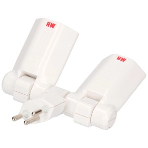 Adaptateur double Clip-Clap 2 x Type 13 blanc avec sécurité enfant, pliable et rotatif.