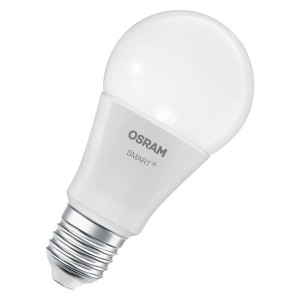Lampadina LED Osram Smart+ Matter E27 A60, RGBW, 9W, 806lm, forma a bulbo classica.