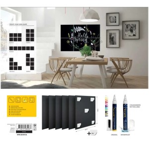 Kreidetafel Set, 6 quadratische Tafeln 40x40 cm, flexibel an der Wand anordnen.