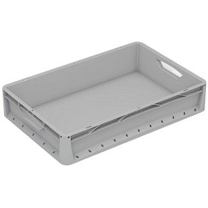 Graue OBI Euronormbox Vollwand, 22 l, für Lagerung und Transport.