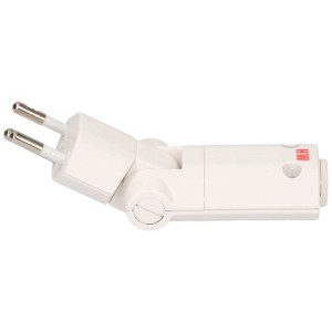Fiche coudée blanche rotative Clip-Clap Type 12, reconnectable et avec protection enfant.