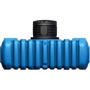 Citerne plate 4rain Flat S 1500 l : Citerne enterrée bleue avec regard noir pour l'arrosage du jardin.