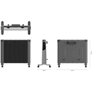 Radiateur céramique noir Sonnenkönig Maximo 10, vues différentes avec dimensions.