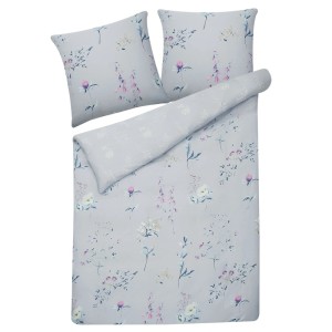 Set biancheria da letto Beliani Evergreen azzurro chiaro con motivo floreale in raso di cotone, 155x220 cm.