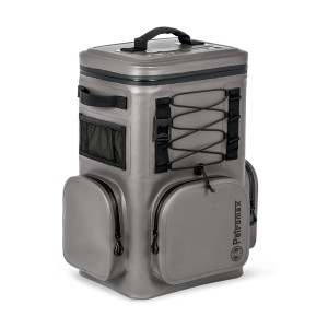 Petromax Kühlrucksack, 7 l, Grau. Isoliert, mit Tragegriff, Seitentaschen und Spanngummis.