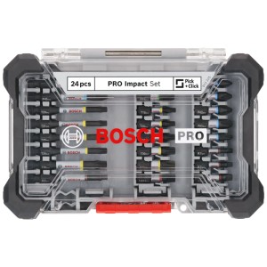 Set di inserti per avvitatura Bosch Professional PRO Impact, 24 pezzi, in custodia trasparente.