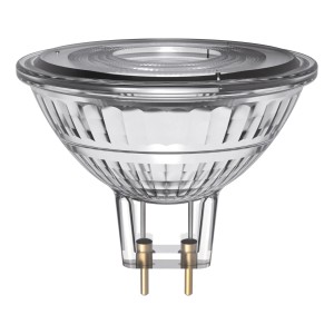 Lampadina LED Osram GU5.3 MR16 Spot. Vetro trasparente con due pin. Lampada LED dimmerabile per illuminazione spot.