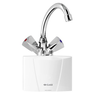 Clage chauffe-eau instantané M3-E avec robinet : Sous évier, 3,5 kW, prêt à brancher.