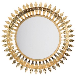 Specchio da parete rotondo Vorey Gold (Ø 60 cm) con cornice decorativa in metallo dorato.