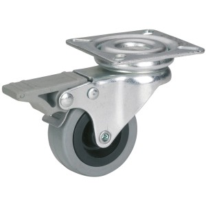 Roue pivotante Doerner + Helmer, 5 cm, avec blocage et pneu en caoutchouc gris.