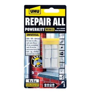 UHU Repair All Powerkitt Minis, confezione da 6. Stucco adesivo universale per riparare, riempire e sigillare.