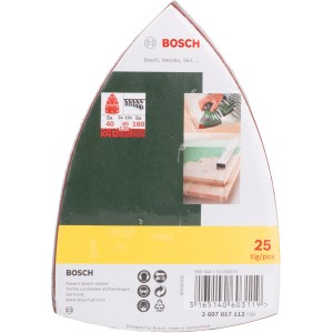 Set de feuilles abrasives Bosch Promoline, 25 pièces pour ponceuse multifonction. Papier abrasif en différents grains.