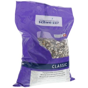 Eric Schweizer Mangime per pappagalli senza arachidi, 4 kg in sacchetto viola con finestra.