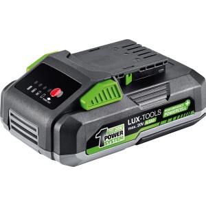 Batterie LUX-TOOLS AK-20/4.0, 20 V, 4 Ah pour appareils 1 PowerSystem. Batterie grise et verte pour outils électriques.