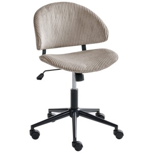 Chaise de bureau Beliani Kiana beige en velours côtelé, pivotante et réglable en hauteur sur roulettes.