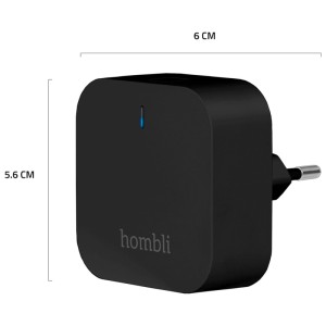 Schwarze Hombli Bluetooth-Brücke für Hausautomation, mit Stecker und LED-Anzeige.