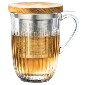 Tazza da tè La Rochère con filtro, 40 cl. Tazza in vetro con filtro in acciaio inox e coperchio in bambù. Stoviglie per gustare il tè.
