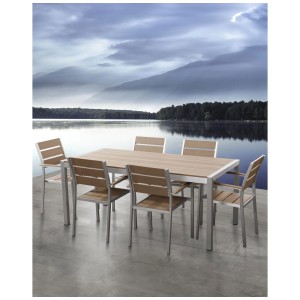 Set 6 sedie da giardino Beliani Vernio, color legno, struttura in alluminio. Ideale per giardino e terrazza.