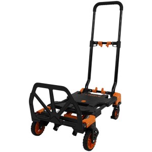 Diable Cartech 2en1 en acier, capacité 135 kg, pliable pour le transport et le stockage.
