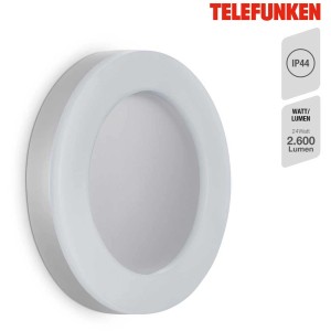 Applique murale extérieure LED Telefunken argentée, lampe ronde de 24W et 2600 lumens.