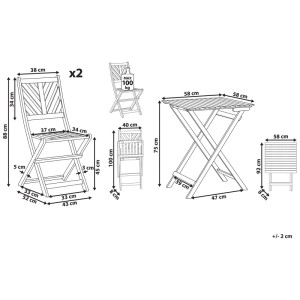 Set balcone 3 pz Beliani Terni, acacia, legno chiaro, con dimensioni
