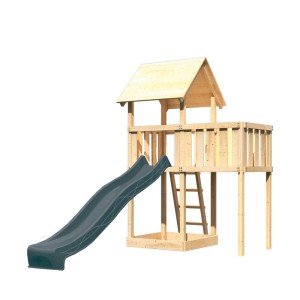 Karibu Spielturm Lotti mit Rutsche und Anbauplattform in Natur-Anthrazit.