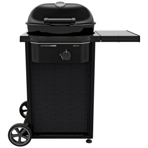 Barbecue a gas Outdoorchef Davos 570 G, grill a sfera nero con ripiano laterale e ruote.