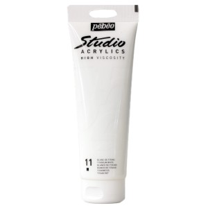 Pébéo Studio Acrylfarbe Titanweiss, 250ml Tube für Künstlerbedarf.