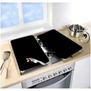 Copripiano cottura in vetro Wenko, set da 2, nero, 30x52cm, utilizzabile come protezione e tagliere.