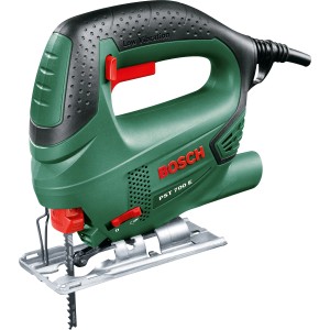 Seghetto alternativo Bosch PST 700 E verde (500 W) con lama in metallo e piastra di base regolabile.