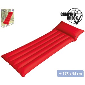 Matelas gonflable rouge Happy People, 175x54 cm, avec oreiller intégré.