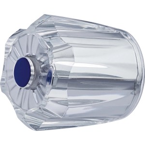 Maniglia acrilica trasparente 26 mm per rubinetti, con marcatura blu per acqua fredda.