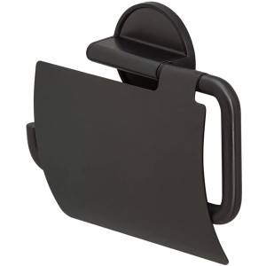 Porte-papier toilette Tiger Tune, métal noir brossé, avec couvercle.