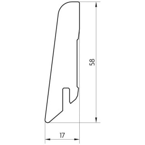 Dessin de profilé de la plinthe Egger L598 Chromix Silver, 60x17mm. Vue détaillée de la forme et des dimensions.