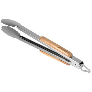 Pinza per barbecue Burnhard in acciaio inox con manico in legno di acacia, lunghezza 45 cm.