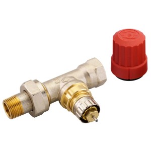 Robinet thermostatique Danfoss RA-N, laiton nickelé, droit, DN10/3/8, pour installation de chauffage.