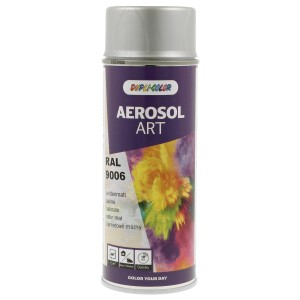 Vernice spray Dupli-Color RAL 9006 Alluminio Bianco, bomboletta da 400ml per riparazioni.