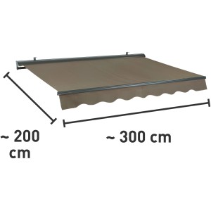 Tendalino a cassonetto Belport 3x2m color tortora con motore, ideale per terrazzi e balconi.