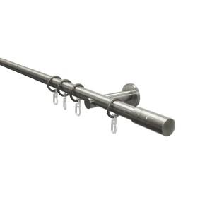 Set di aste per tende Gardinia Cylinder, effetto acciaio inox, 200 cm, con asta, pomelli e supporti.