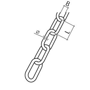 Zeichnung einer Schweißkette aus V4A-Stahl, Form C, mit Maßangaben.