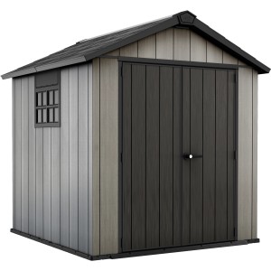 Casetta da giardino in plastica Keter Oakland 757 effetto legno con doppia porta e finestra.