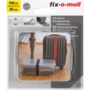 Sangle auto-agrippante Fix-o-moll avec œillet, 160cm, noire. Idéale pour sécuriser bagages et objets.