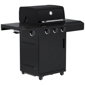 Outdoorchef Grillstation Heat C-335 nera con ripiani laterali e mobiletto.