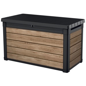 Keter Deckbox Ashwood, 380 l, in plastica effetto legno, ideale per giardino e terrazzo.