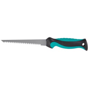 Wolfcraft Handstichsäge für Gipskarton mit 2-K-Griff, Nahansicht.
